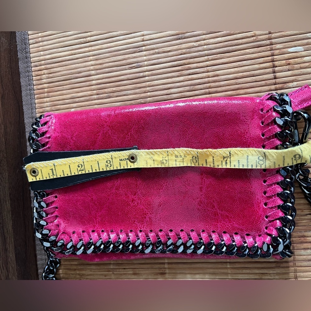 Borse In Pelle Red/Pink Leather Shoulder Crossbody Bag Chain Strap Italy Made - Picture 7 of 8